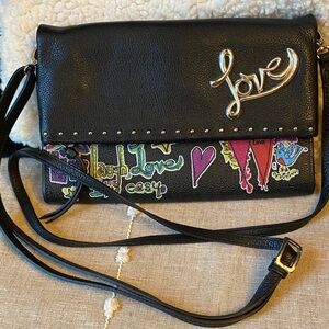Brighton LOVE Crossbody Organizer Bag Colorful Graphic Art design